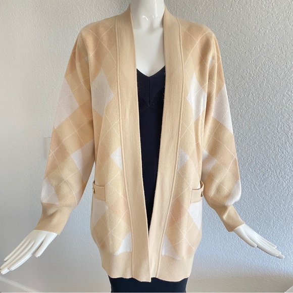 Sandro Argyle Jacquard Cardigan Tan/White/Cream - Picture 4 of 16